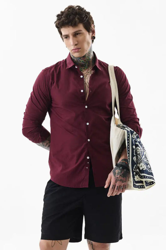 Core Lab Burgundy Plain Slim Fit Shirt