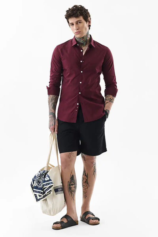 Core Lab Burgundy Plain Slim Fit Shirt